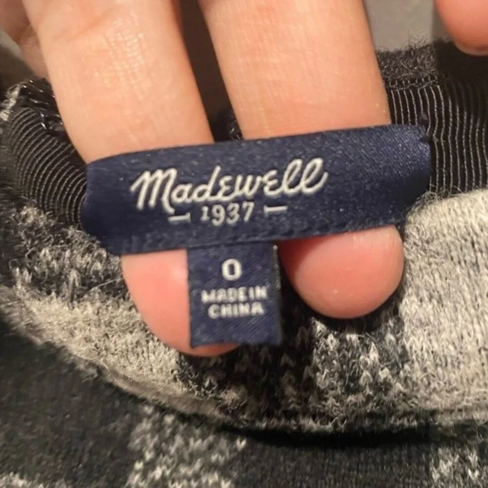 Madewell Curved Hem Shirttail Skirt Black Gray Buffalo Plaid Women's Size 0.